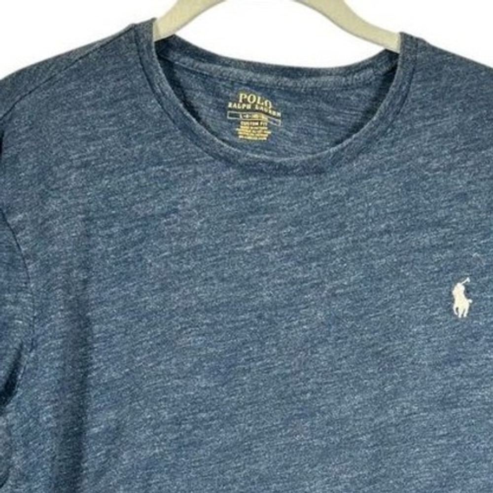 Polo Ralph Lauren Long Sleeve‎ Custom Fit T Shirt Blue Men's L White Pony Logo